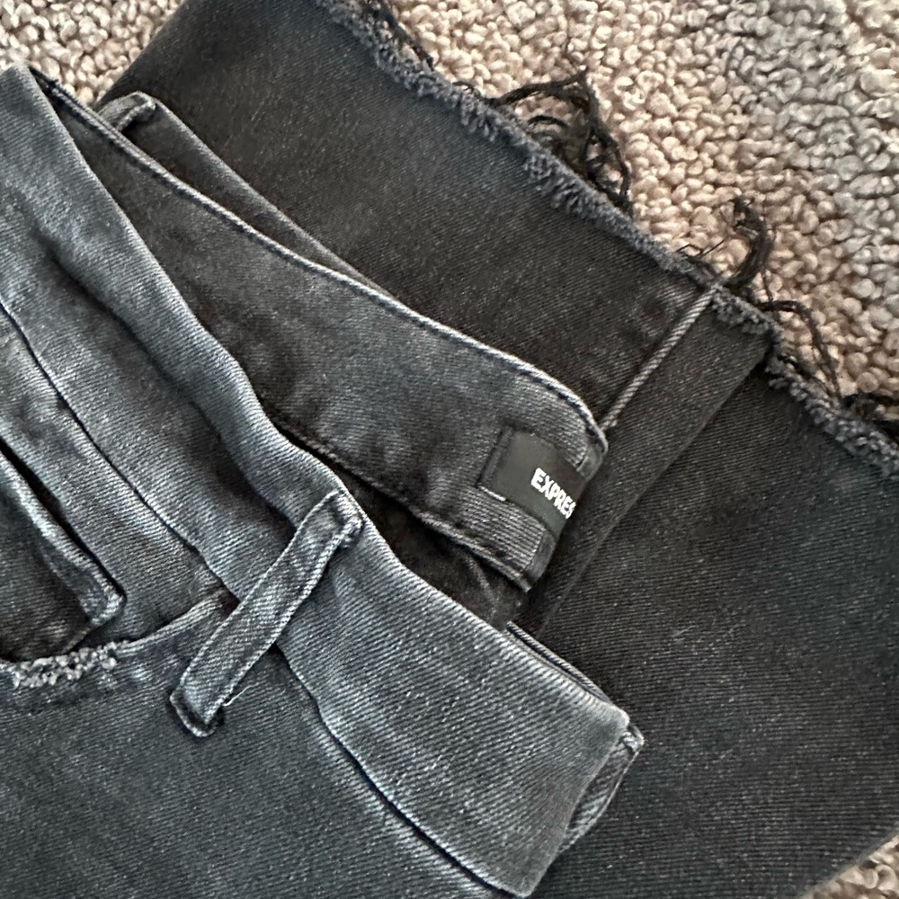 Express Charcoal Black Frayed Hem Jeans
